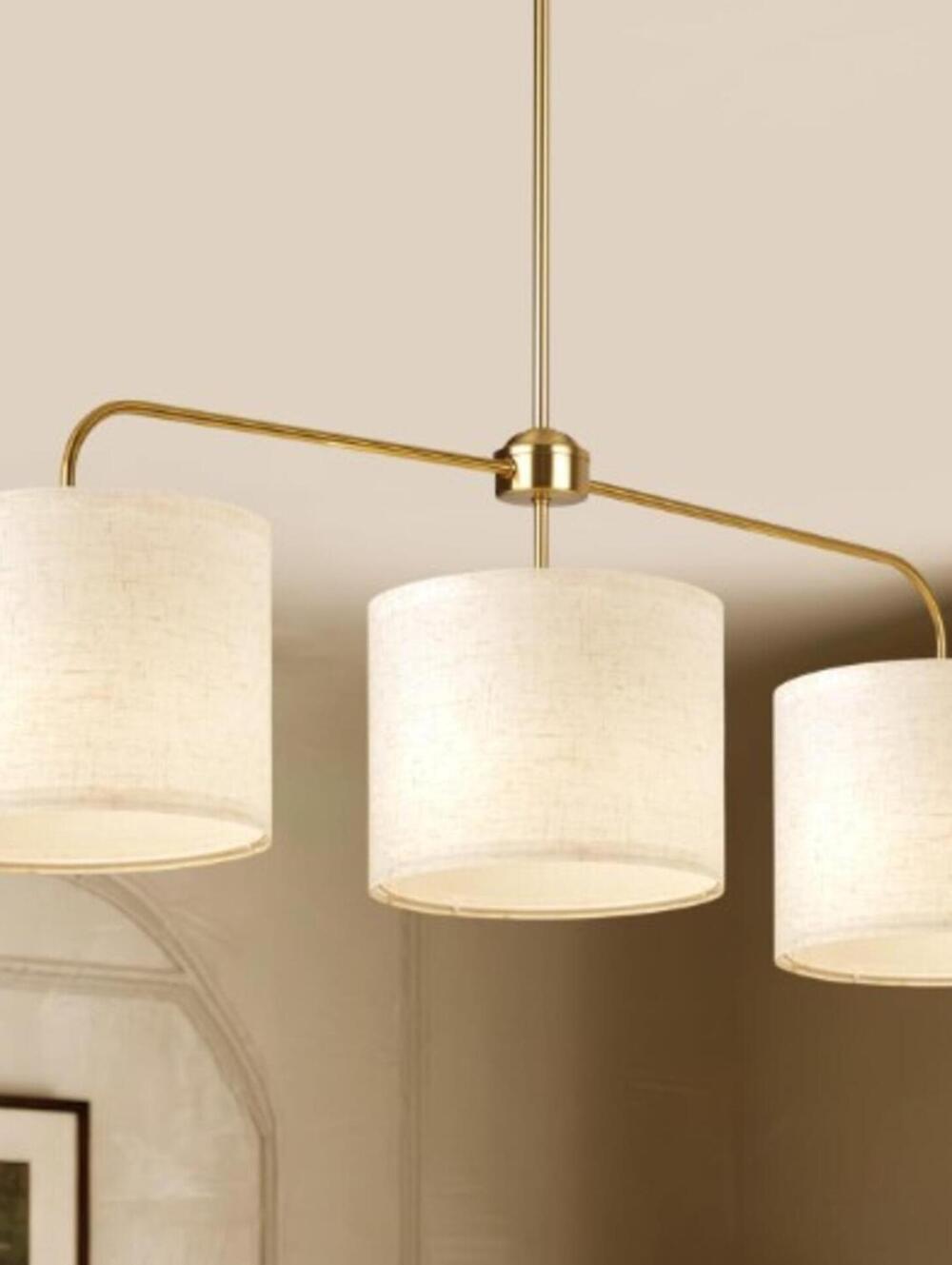Chandelier 3-Light Linear with Linen Beige Drum Shade